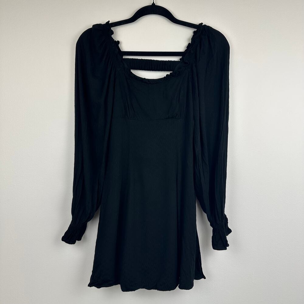 Urban Revivo Womens Long Balloon Sleeve Scoop Neck Lined Black Mini Dress 2